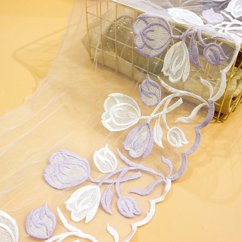 Polyester Tulle Embroidery Lace Check Blue Voile Guipure Lace Trim Voile Lace Fabrics For Women Dress