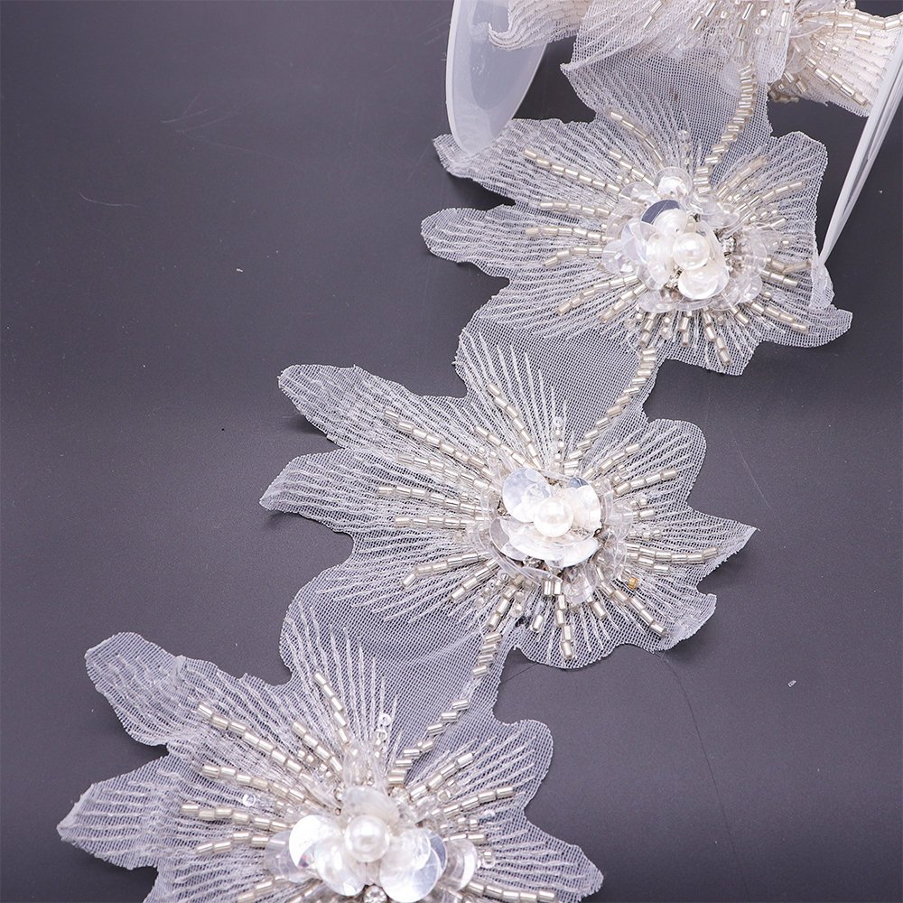 2024 Luxury Lace Trim Evening Dress Decorative Beads Tubes Pearls Sequins Hand Sewing And Machine Embroidery Lace Trim