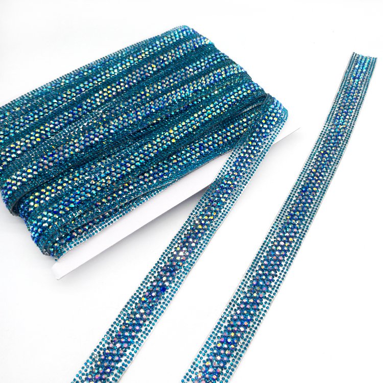 Festival clothing accessories Royal blue tape jewelry rhinestone chain trim for carnival costumes production