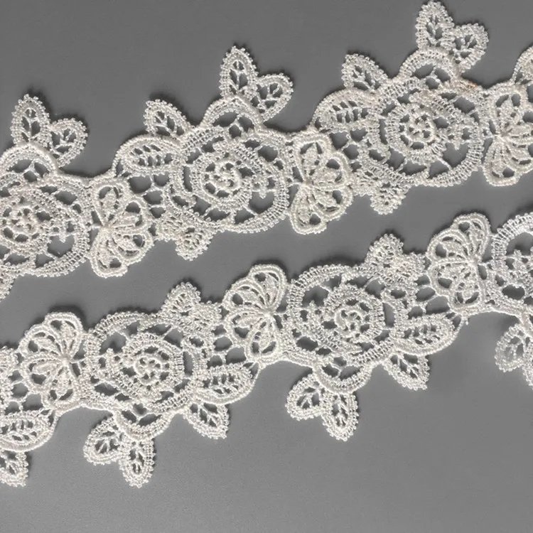 wholesale 4.5cm white polyester guipure flower bridal embroidered lace trim fabrics for clothing lingerie evening dress ys0018