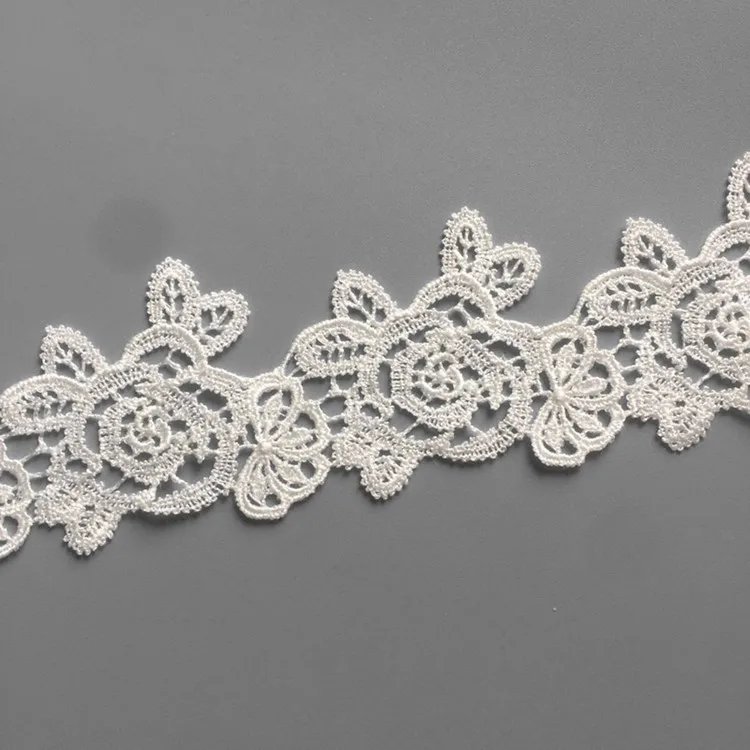 wholesale 4.5cm white polyester guipure flower bridal embroidered lace trim fabrics for clothing lingerie evening dress ys0018