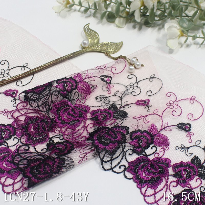 16cm wide Embroidery Lace China Directly Supplied fancy Flowers Lace trim For Ladies Garment Accessories