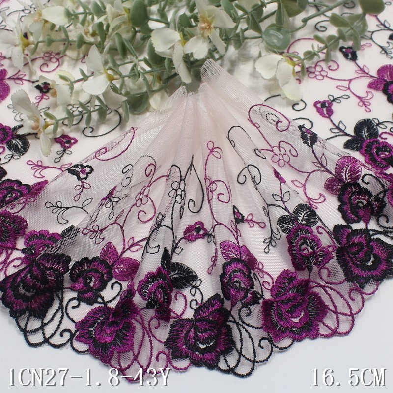 16cm wide Embroidery Lace China Directly Supplied fancy Flowers Lace trim For Ladies Garment Accessories