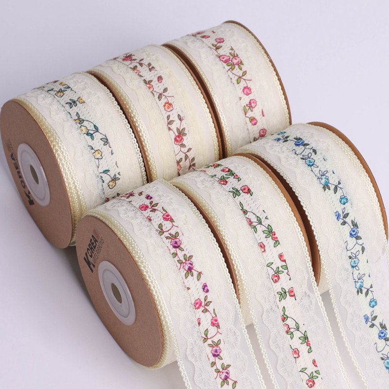 ZSY Hot Sale 4cm Korean Flower Ribbons Woven Fabric Single Face Style for DIY Hair Bows Handmade Crafts Gift Decorations