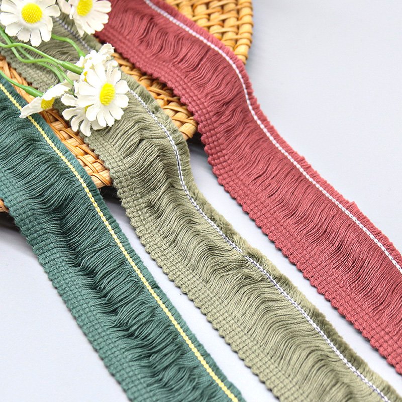 New Arrival colorful 100% cotton curtain lace trim tassel border lace trim for hometextile