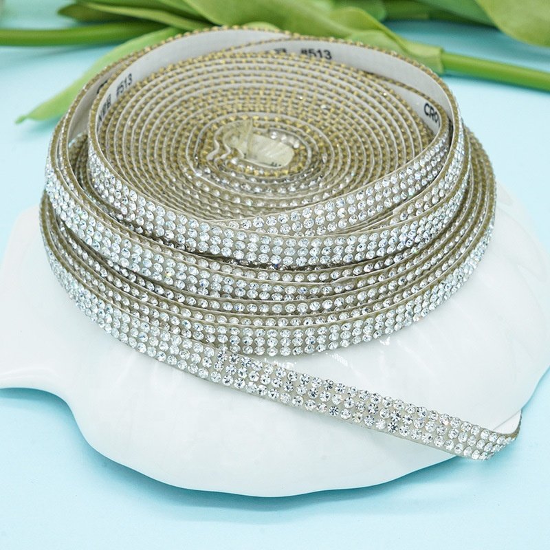 High Quality DIY Metal Hotfix Rhinestone Mesh Trim/Mesh Roll Motif Iron on Glue Crystal Banding Transfers Sheet
