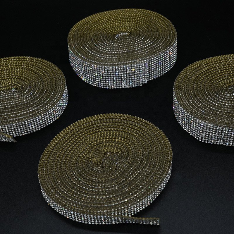 High Quality DIY Metal Hotfix Rhinestone Mesh Trim/Mesh Roll Motif Iron on Glue Crystal Banding Transfers Sheet