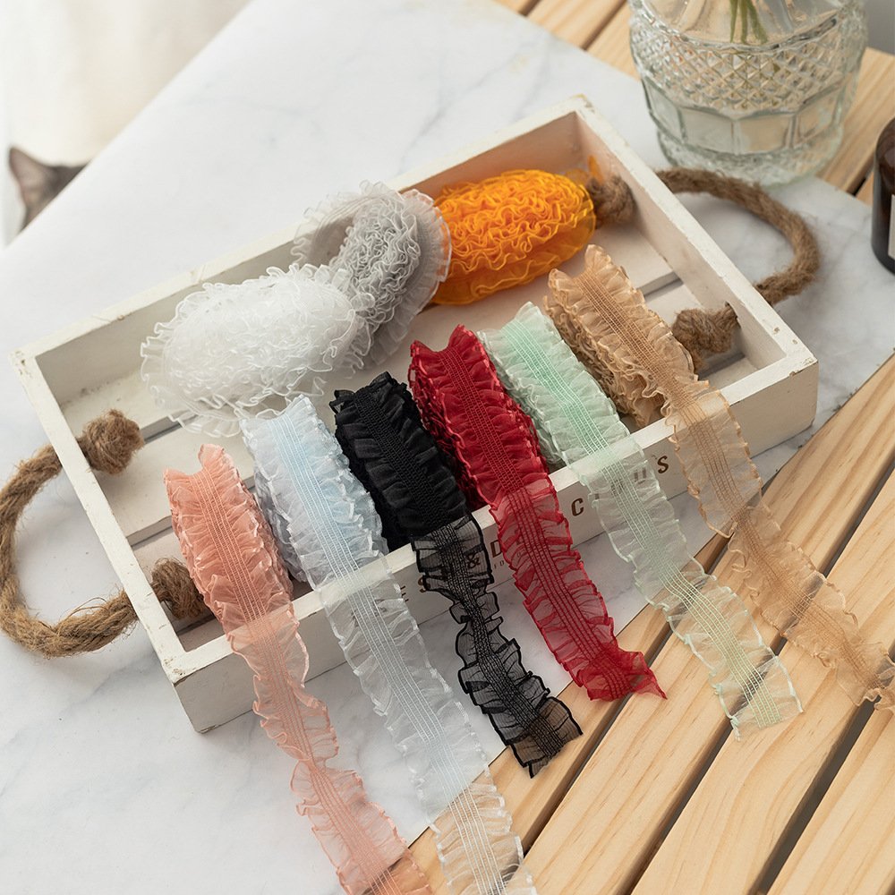 Manufacturers supply 3.0CM color spot lace elastic wooden ear elastic snow yarn DIY clothing decoration trim