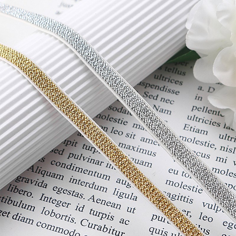 1cm Gold Silver Stretch Lurex Metallic Trimming Elastic Garment Waist Glitter Gold Elastic Bands Rubber