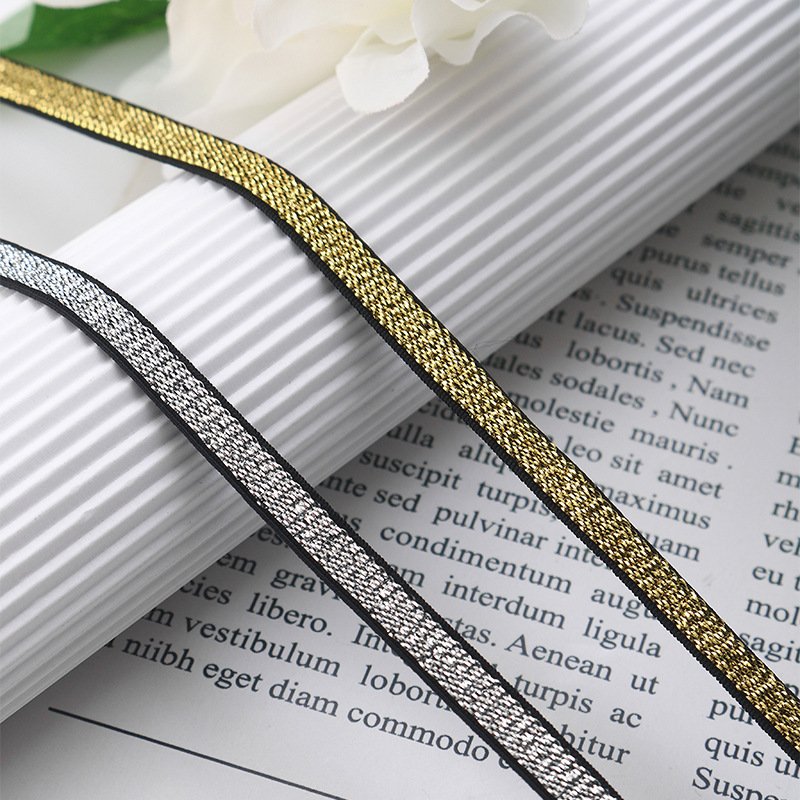 1cm Gold Silver Stretch Lurex Metallic Trimming Elastic Garment Waist Glitter Gold Elastic Bands Rubber