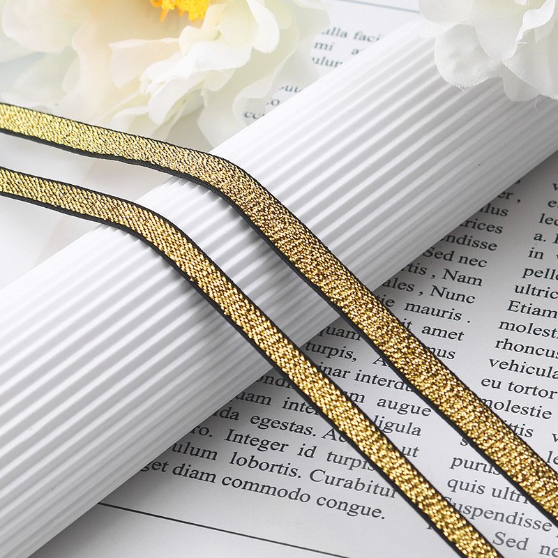 1cm Gold Silver Stretch Lurex Metallic Trimming Elastic Garment Waist Glitter Gold Elastic Bands Rubber