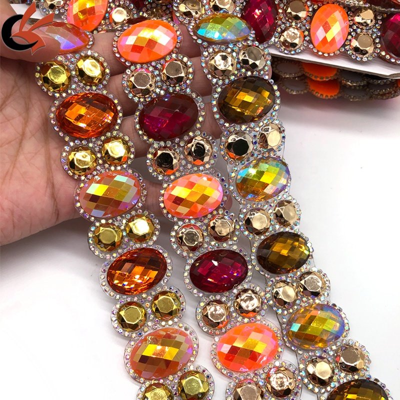 Wholesale Customized Colors Resin Iridescent Stone Iron-on Rhinestone Trim for Carnival Shoes Garments Bags