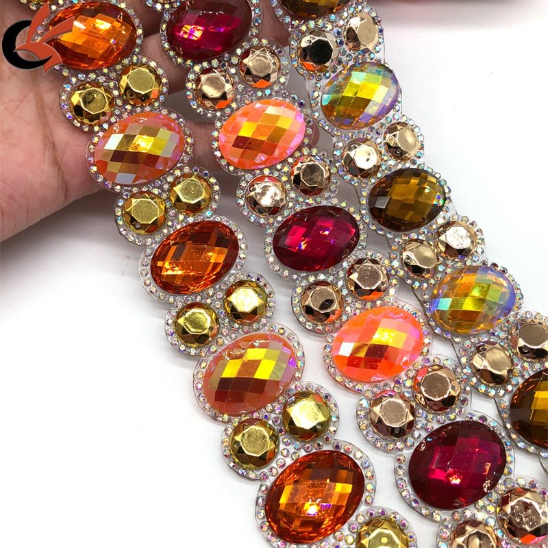Wholesale Customized Colors Resin Iridescent Stone Iron-on Rhinestone Trim for Carnival Shoes Garments Bags