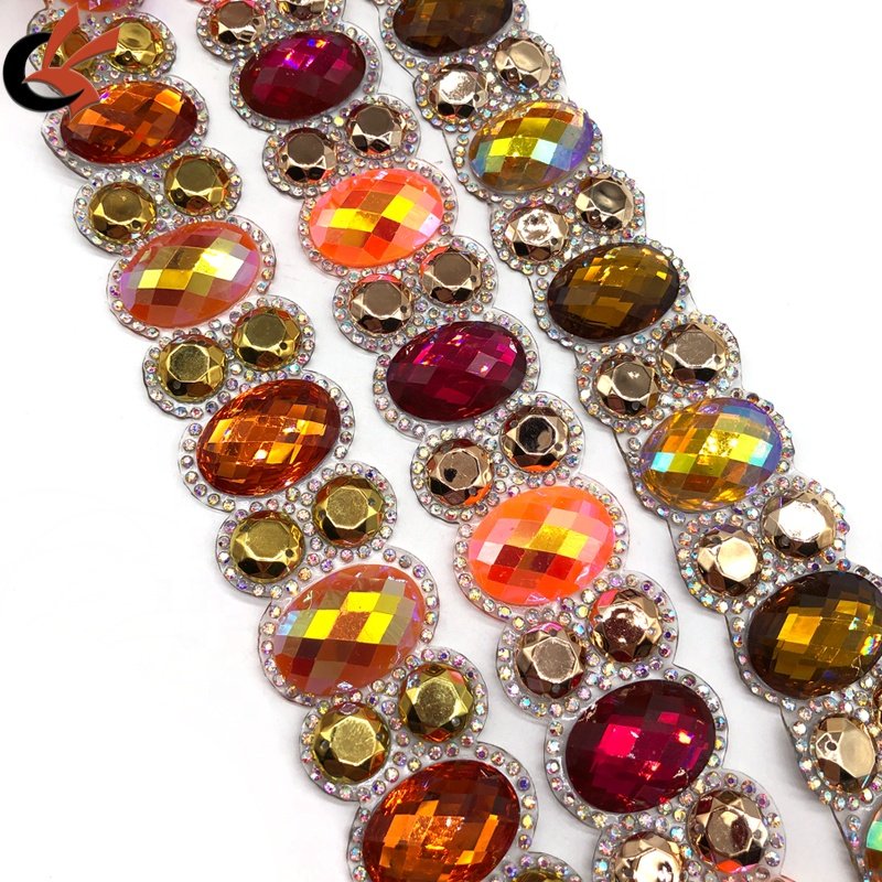 Wholesale Customized Colors Resin Iridescent Stone Iron-on Rhinestone Trim for Carnival Shoes Garments Bags