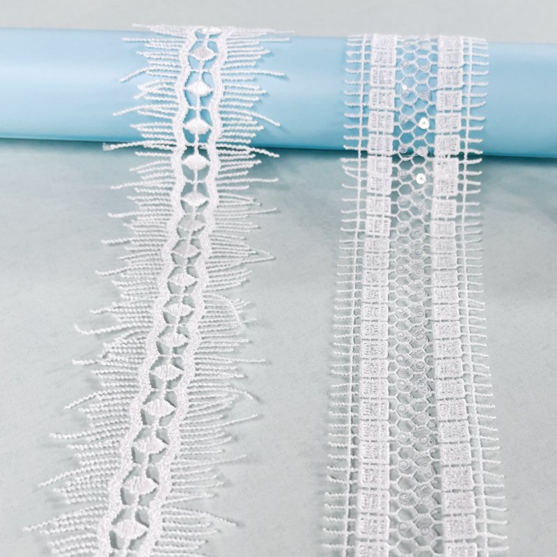 Quality Assurance Custom Color Size Bead Embroidery Fine Embroidery 100% Polyester eyelash lace trim