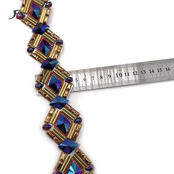 Handmade Customized carnival costumes Resin beads hot fix stone applique patch trim with trimming for fiesta party