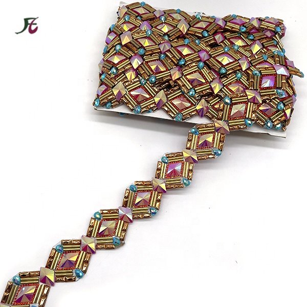 Handmade Customized carnival costumes Resin beads hot fix stone applique patch trim with trimming for fiesta party