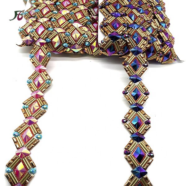 Handmade Customized carnival costumes Resin beads hot fix stone applique patch trim with trimming for fiesta party