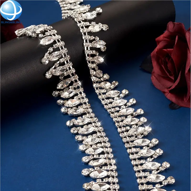 Sparkling Horse Eye Rhinestone Tassel Chain For Necklace Glass Pendant Trim Applique Sewing Crafts Clothing DIY Accessories
