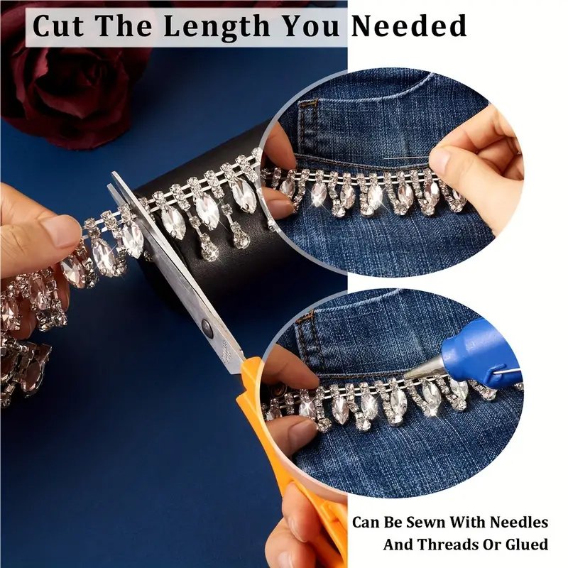 Sparkling Horse Eye Rhinestone Tassel Chain For Necklace Glass Pendant Trim Applique Sewing Crafts Clothing DIY Accessories
