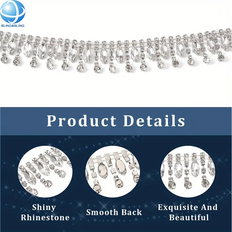 Sparkling Horse Eye Rhinestone Tassel Chain For Necklace Glass Pendant Trim Applique Sewing Crafts Clothing DIY Accessories
