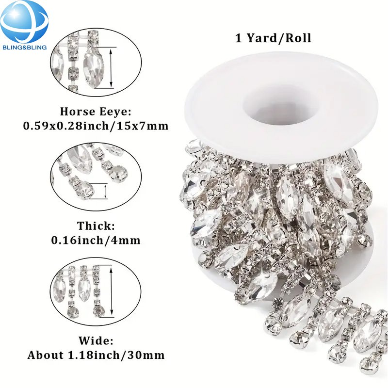 Sparkling Horse Eye Rhinestone Tassel Chain For Necklace Glass Pendant Trim Applique Sewing Crafts Clothing DIY Accessories