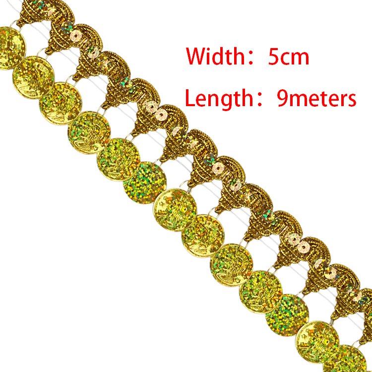 10 Yards Metallic Gold Silver Braided Sequined Lace Trimming Coin Hat Curtain Fringe Lace Trims