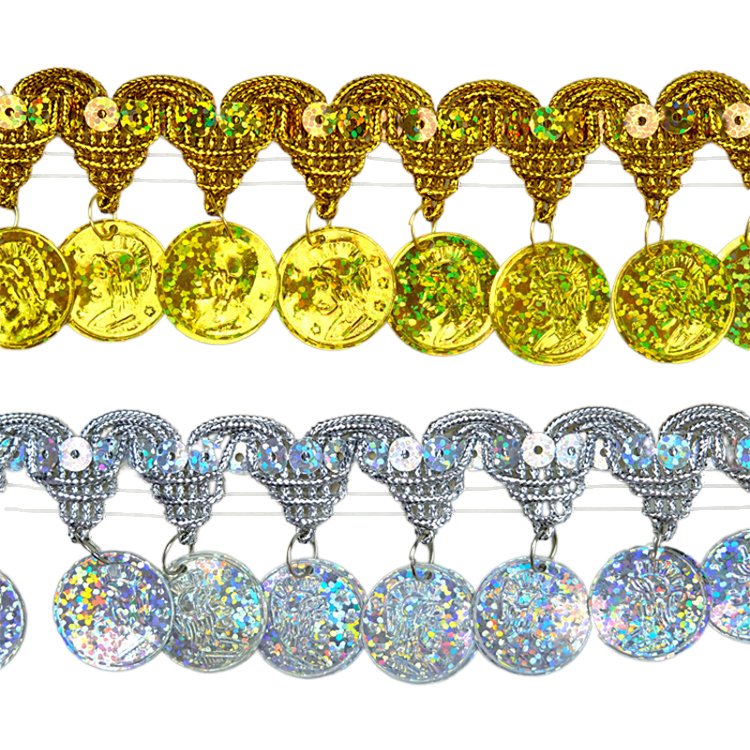 10 Yards Metallic Gold Silver Braided Sequined Lace Trimming Coin Hat Curtain Fringe Lace Trims