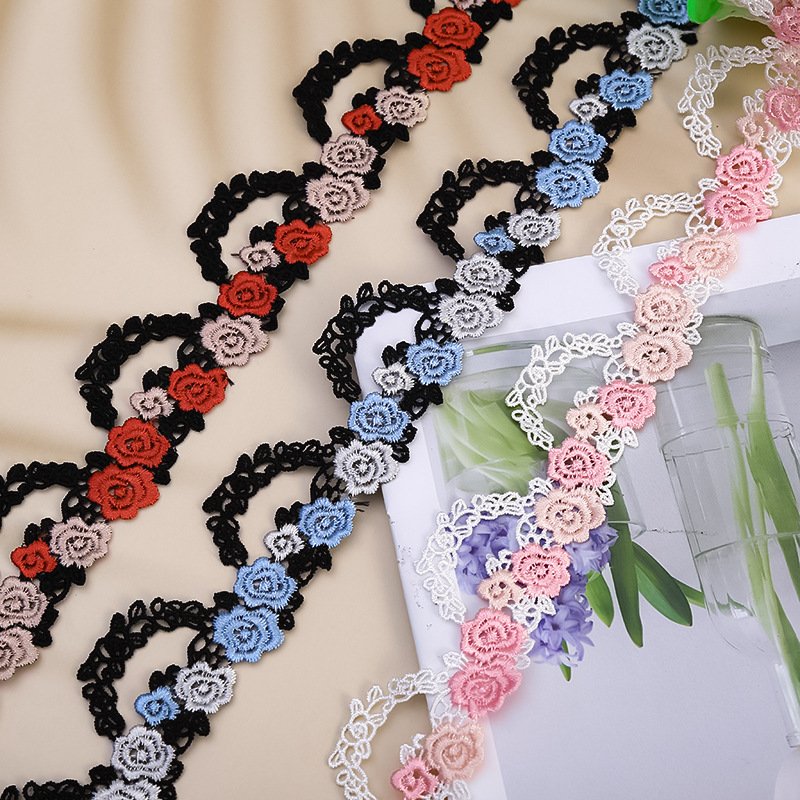ZSY Wholesale Border Lace Trimming Lolita Floral Embroidery Polyester Water Soluble Embroidery Lace Trim