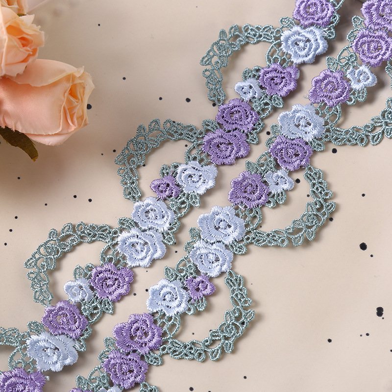 ZSY Wholesale Border Lace Trimming Lolita Floral Embroidery Polyester Water Soluble Embroidery Lace Trim