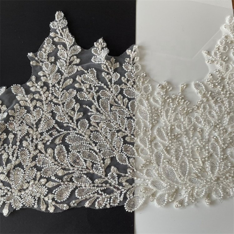 Luxury 32cm Wide Metallic Polyester Yarn Fancy Embroidery Lace Trim With Beads And Sequins