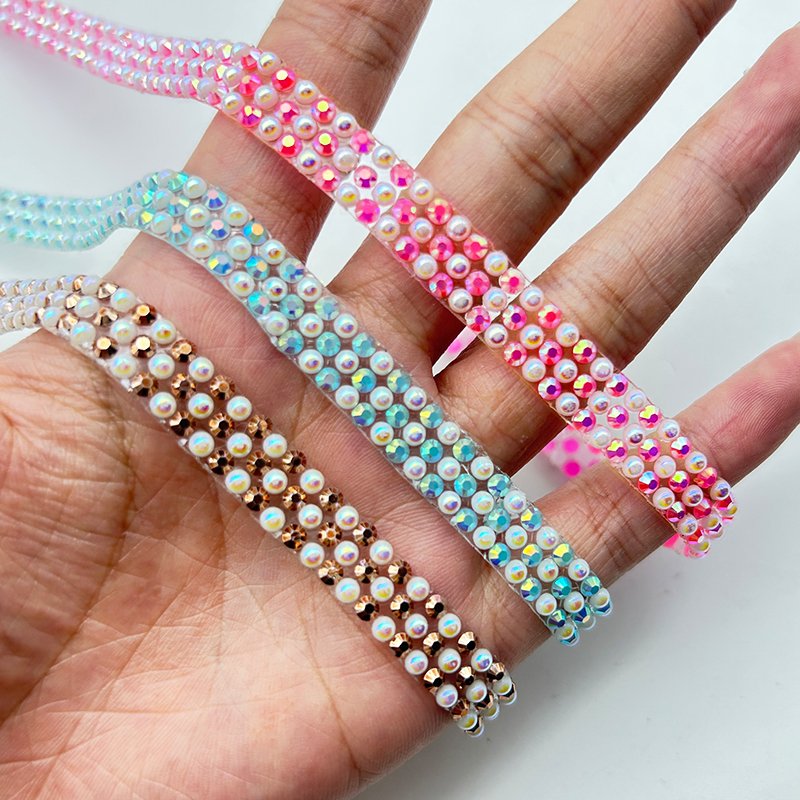 Custom Resin Rhinestone Ribbon Trim Hotfix Strass Applique Decoration Self Adhesive Rhinestone Roll