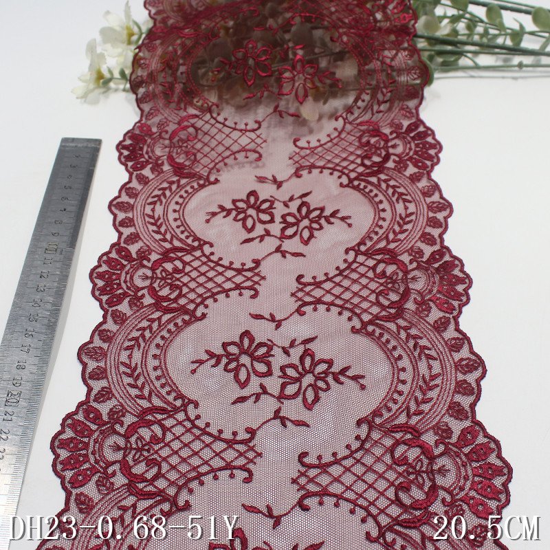Stock Flower Mesh Embroidery Lace 21CM wide Black net Embroidered Lace Trim For Lingerie