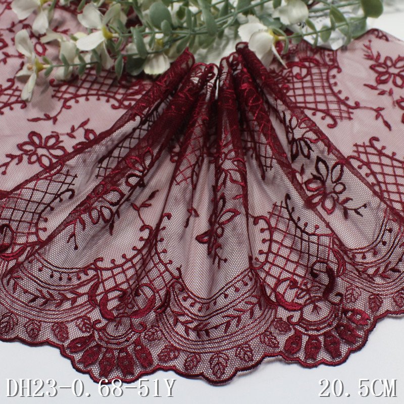 Stock Flower Mesh Embroidery Lace 21CM wide Black net Embroidered Lace Trim For Lingerie