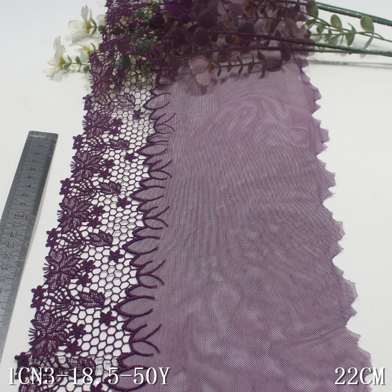 Delicate 22cm purple Tulle chemical Flower Water-soluble edge Embroidery encaje Lace Fabric Embroidered Lace Trim For Women