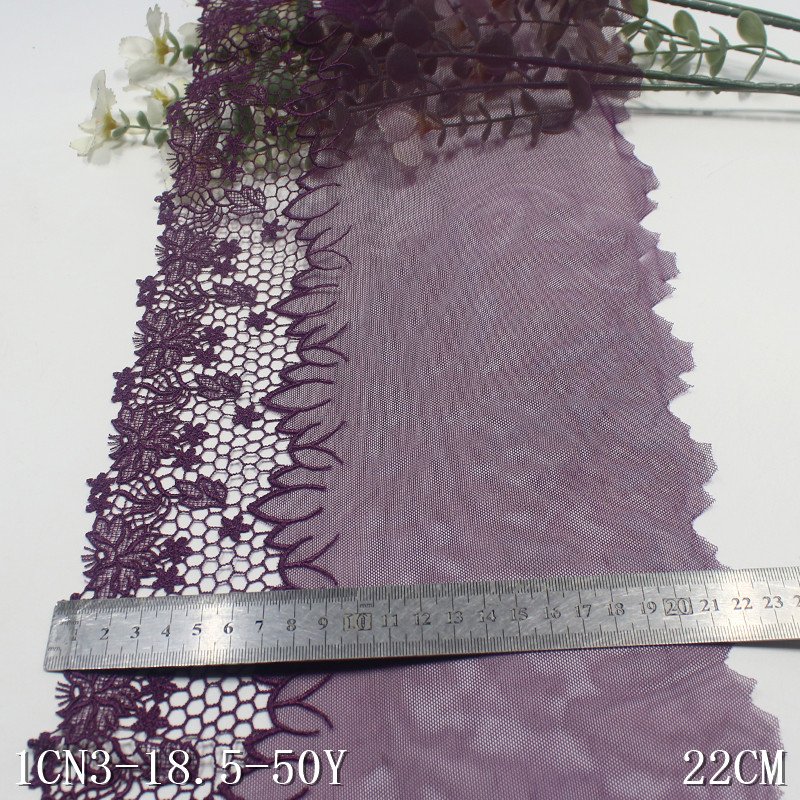 Delicate 22cm purple Tulle chemical Flower Water-soluble edge Embroidery encaje Lace Fabric Embroidered Lace Trim For Women