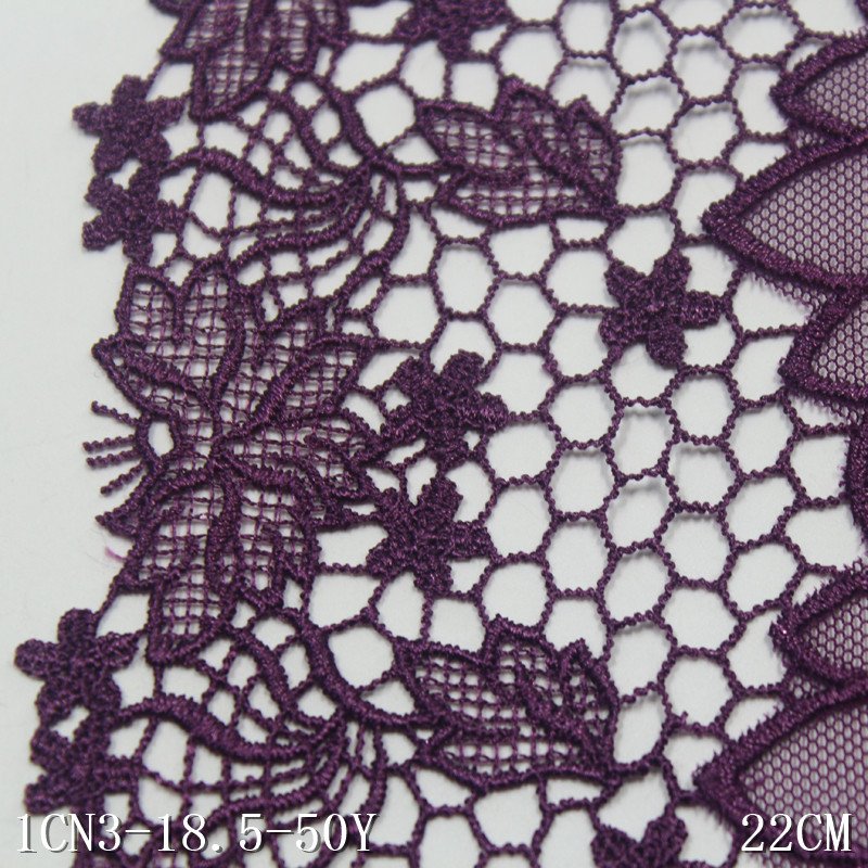 Delicate 22cm purple Tulle chemical Flower Water-soluble edge Embroidery encaje Lace Fabric Embroidered Lace Trim For Women