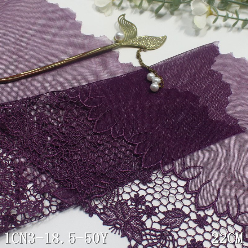 Delicate 22cm purple Tulle chemical Flower Water-soluble edge Embroidery encaje Lace Fabric Embroidered Lace Trim For Women