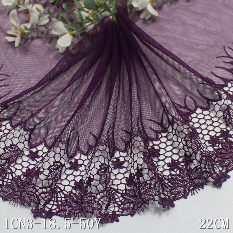 Delicate 22cm purple Tulle chemical Flower Water-soluble edge Embroidery encaje Lace Fabric Embroidered Lace Trim For Women