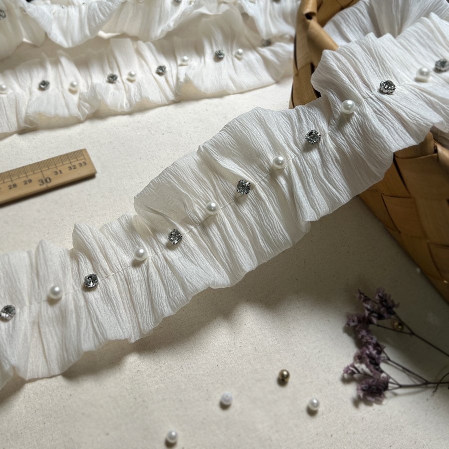 beaded double chiffon pearl pleated lace lace accessories Clothing design diy handmade materials