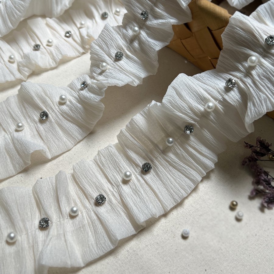 beaded double chiffon pearl pleated lace lace accessories Clothing design diy handmade materials
