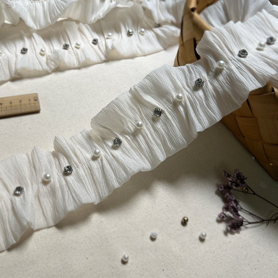 beaded double chiffon pearl pleated lace lace accessories Clothing design diy handmade materials