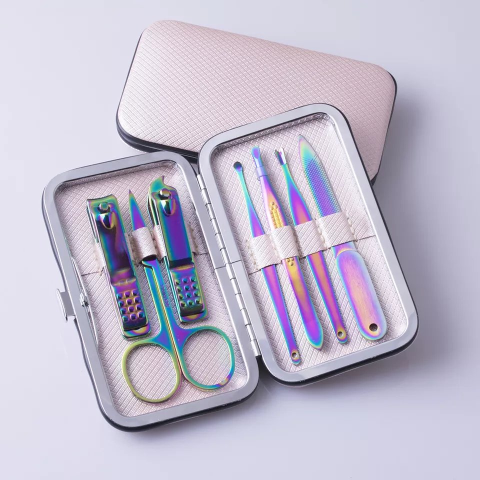 Professional Mini 7pcs Stainless Steel Eyebrow Tweezers Kit Manicure Scissors Set Nail Clippers Tool Fingernail Trimmer