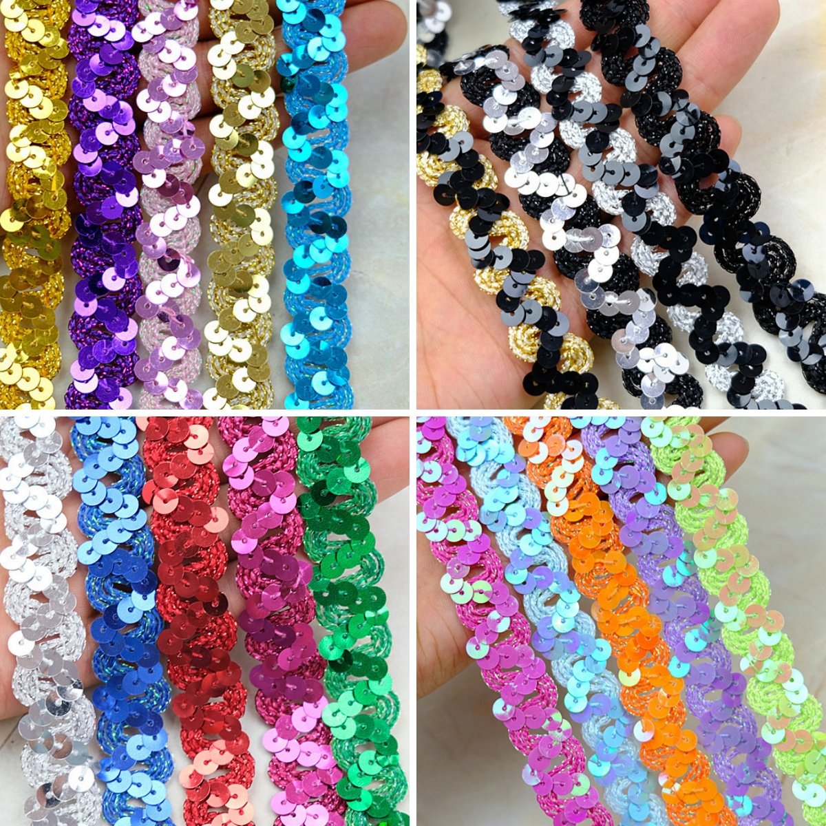 affninty ready to ship stock 1.5cm shiny colorful laser color sequin trim flat metallic Glitter webbing sequin lace trimming