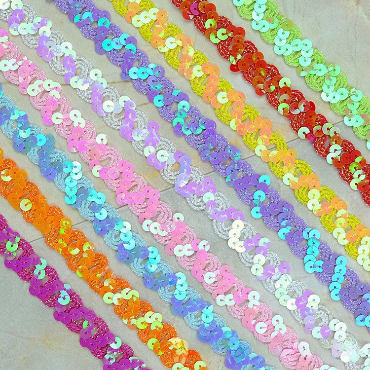 affninty ready to ship stock 1.5cm shiny colorful laser color sequin trim flat metallic Glitter webbing sequin lace trimming
