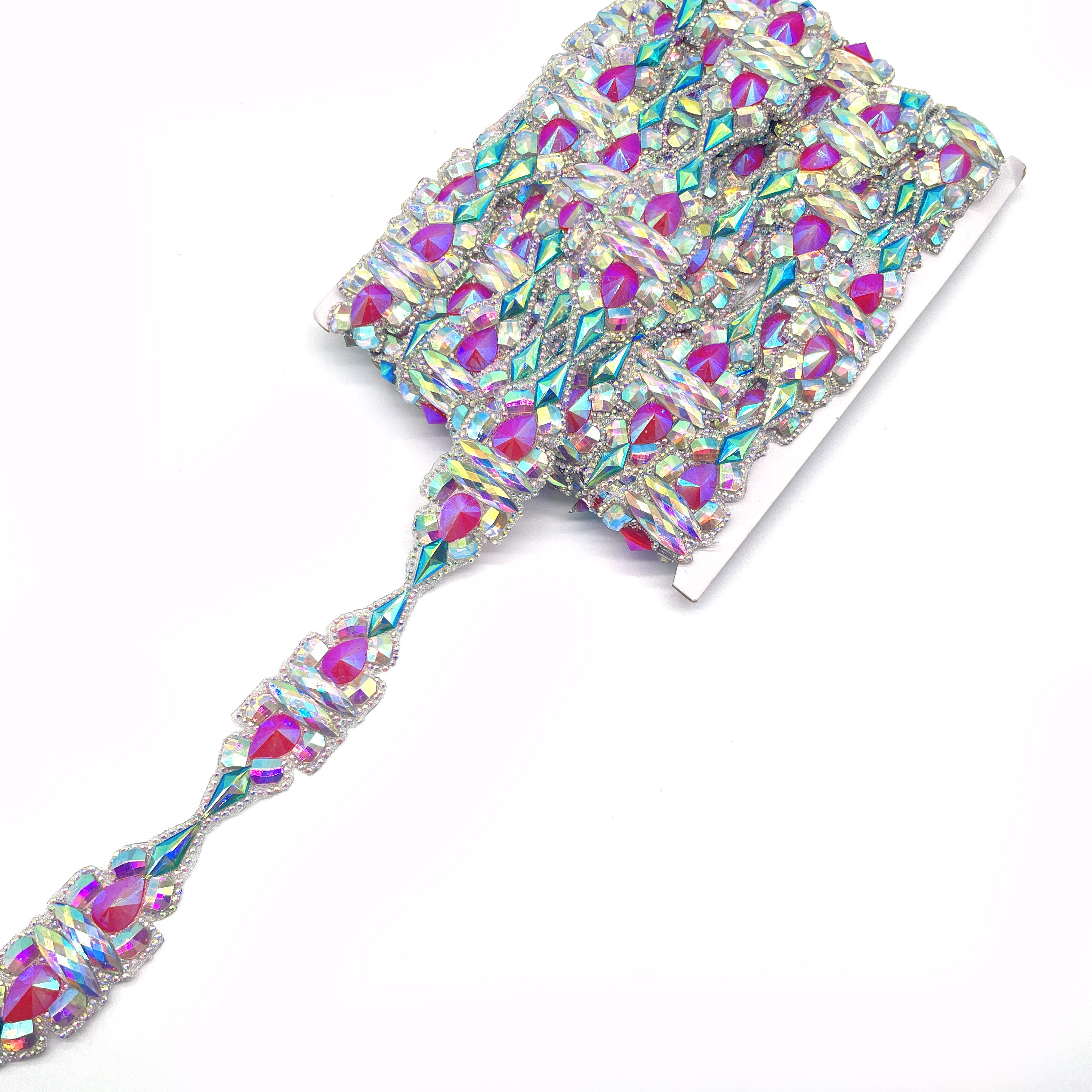 Miami Carnival Costume Iron-On Rhinestone Trim Applique for Garments Shoes Bags Curtains-for Craft Accessories