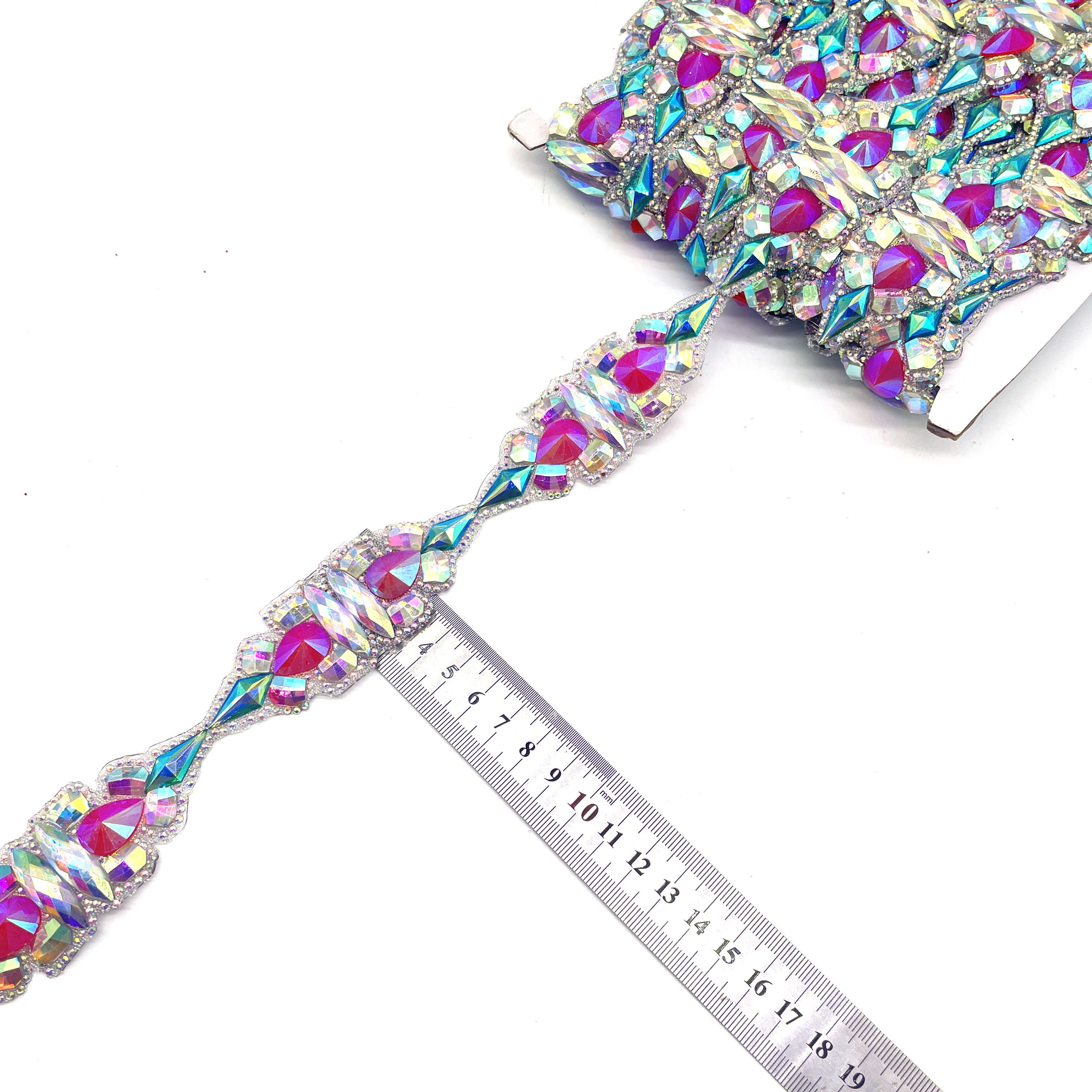 Miami Carnival Costume Iron-On Rhinestone Trim Applique for Garments Shoes Bags Curtains-for Craft Accessories