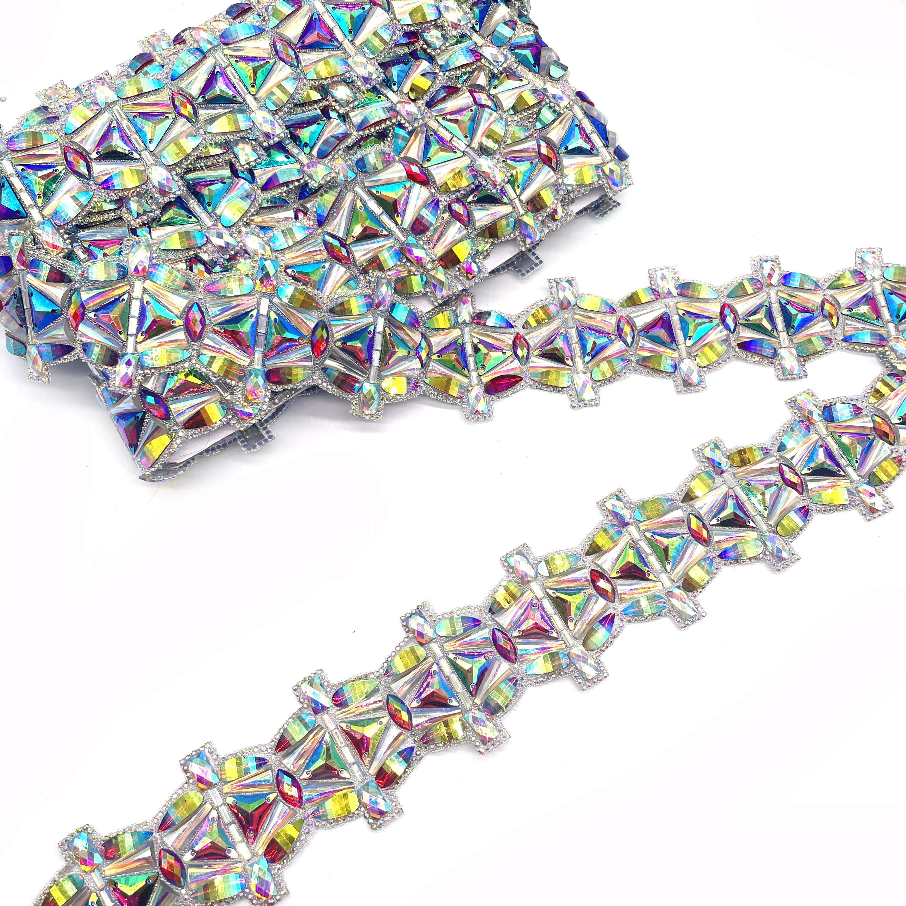 Miami Carnival Costume Iron-On Rhinestone Trim Applique for Garments Shoes Bags Curtains-for Craft Accessories