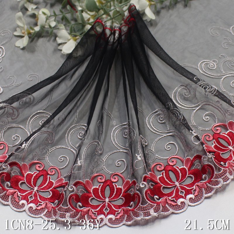 China Wholesale Factory price OEM Garment Underwear 21cm Embroidery Tulle Lace Black Lace Trim Mesh Lace Fabrics