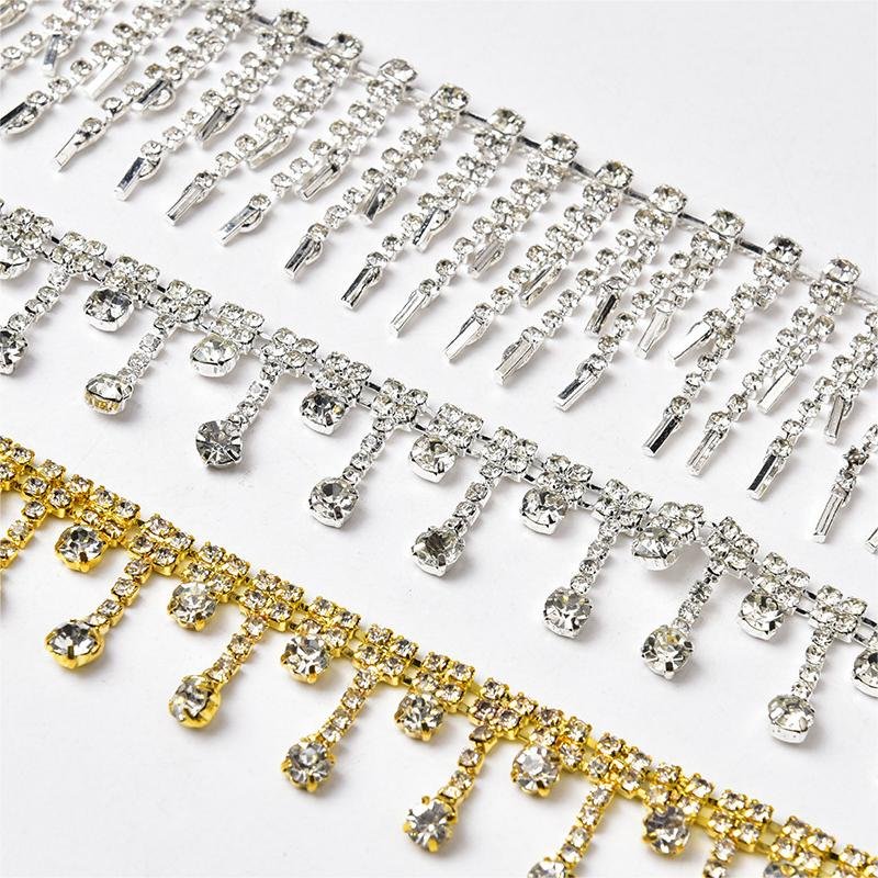 JFRT044 Fringe Rhinestone Trim Chain Crystal By The Yard Tassel Rhinestones For Garment Jewelry Decoration